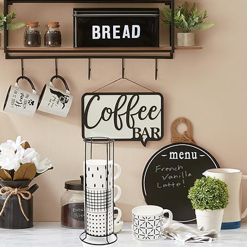 TOPZEA Set of 4 Stackable Coffee Mugs with Stand, 15 oz Ceramic Coffee Cups Set with Metal Holder Rack for Cappuccino, Latte, Tea, Hot Cocoa, Housewarming Gifts, Geometric Texture