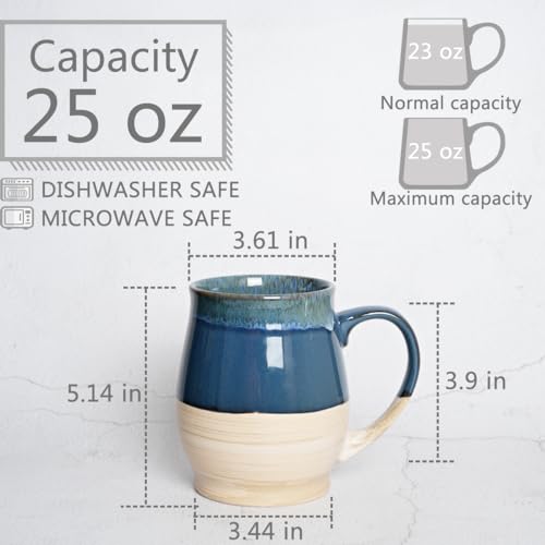 Bosmarlin Extra Large Ceramic Coffee Mug, 25 Oz, Dishwasher and Microwave Safe, Big Oversized Tea Cup, Reactive Glaze (Deep Blue)