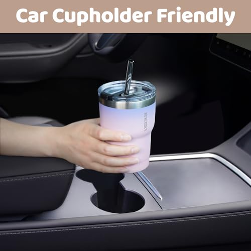 ARRKYOER Travel Tumbler with Handle and Lid Straw, 10oz Insulated Cup Coffee Mug, Stainless Steel Vacuum Reusable Thermos for Water,Iced Tea or Coffee,Cosmos