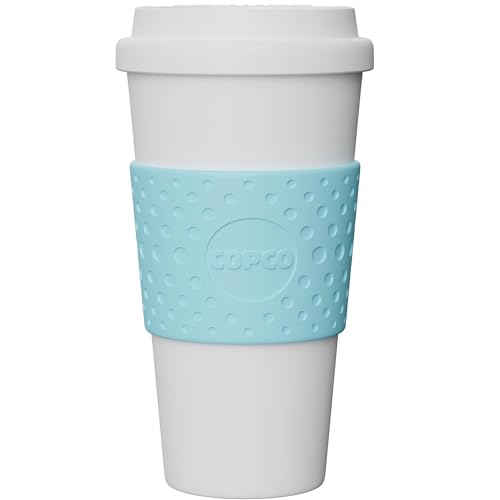 Copco Plastic Acadia Double Wall Insulated Travel Mug with Non-Slip Sleeve, 16 ounce, Azure Blue