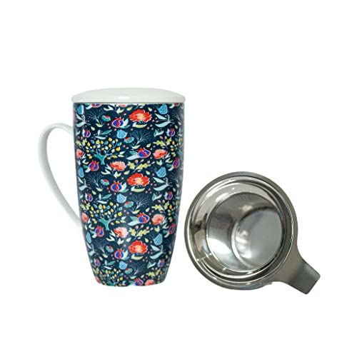 Greenline Goods Décor Boho Mug (16 oz) – Large Coffee Mug - Ceramic Mug With Lid and Infuser - Water, Milk, Tea, Chocolate Mug with Inspirational Quote (Floral)
