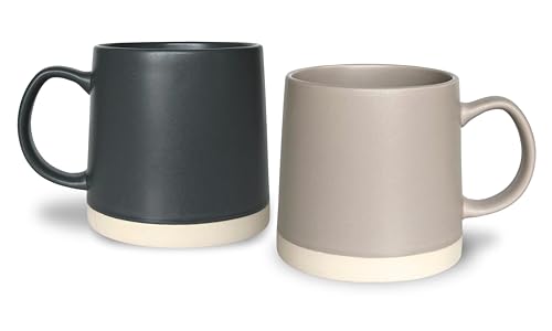 HONED Ceramic Large Coffee Mug Set of 2, 16 oz Coffee Cups, Handcrafted Modern Unique Stoneware Mugs, Perfect for Coffee, Tea & Hot Chocolate, Dishwasher and Microwave Safe (Slate & Warm Gray)