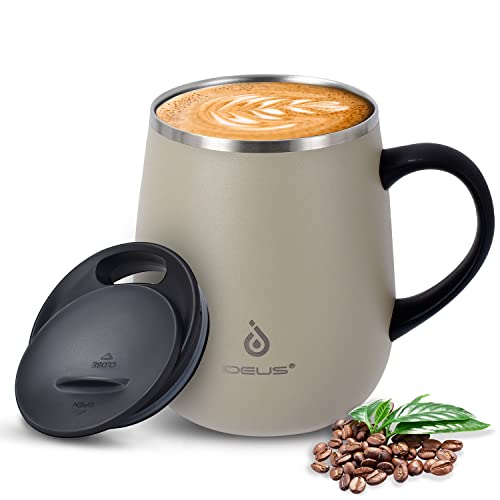 Ideus 16 oz Insulated Coffee Mug with Handle and Lid, Double Wall Stainless Steel Vacuum Insulated Tumbler Cup, Travel Coffee Cup Thermal Cup for Home and Office, Mars Celadon