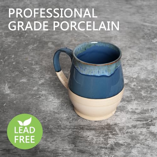 Bosmarlin Extra Large Ceramic Coffee Mug, 25 Oz, Dishwasher and Microwave Safe, Big Oversized Tea Cup, Reactive Glaze (Deep Blue)