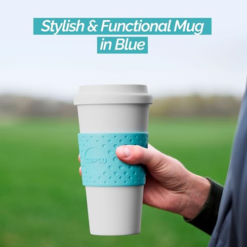 Copco Plastic Acadia Double Wall Insulated Travel Mug with Non-Slip Sleeve, 16 ounce, Azure Blue