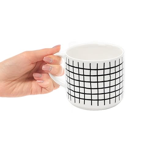 TOPZEA Set of 4 Stackable Coffee Mugs with Stand, 15 oz Ceramic Coffee Cups Set with Metal Holder Rack for Cappuccino, Latte, Tea, Hot Cocoa, Housewarming Gifts, Geometric Texture