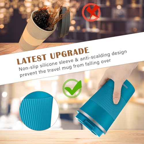 MOMSIV 12oz Travel Mug, Insulated Coffee Cup with Leakproof Lid, Travel Coffee Mug Vacuum Stainless Steel Double Walled Reusable Coffee Cup for Hot and Cold Water Coffee