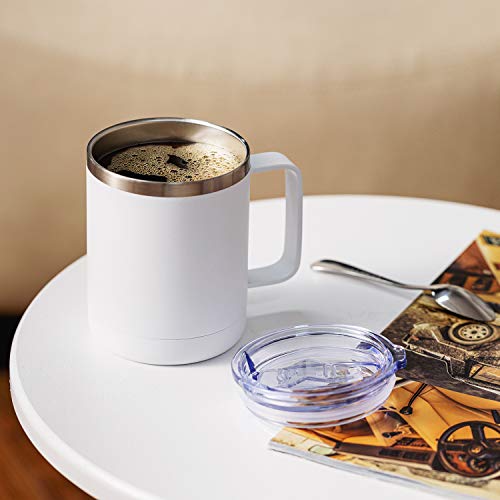 MEWAY 12oz Coffee Mug With Handle and Sliding Lid,Stainless Steel Travel Tumbler Cup with Handle,Double Wall Vacuum Insulated Camping Cup for Hot & Cold Drinks Tea (White, Set of 1