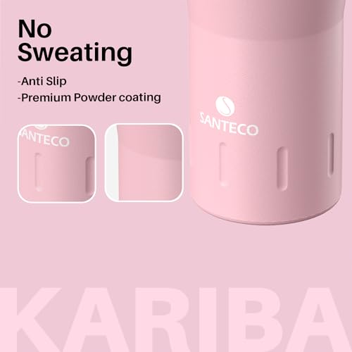 SANTECO Travel Coffee Mug 12 oz, Insulated Coffee Cups with Flip Lid, Stainless Steel Coffee Mugs Spill Proof, Double Wall Vacuum Tumblers, Reusable To Go Mug for Hot/Ice Coffee Tea - Pink