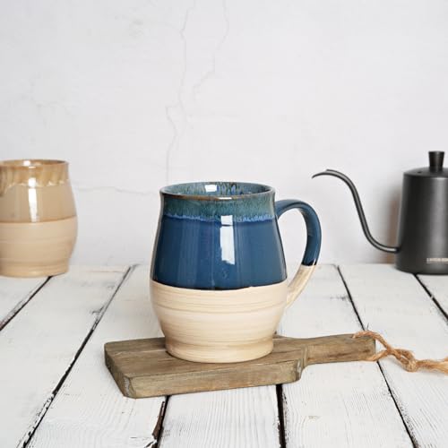 Bosmarlin Extra Large Ceramic Coffee Mug, 25 Oz, Dishwasher and Microwave Safe, Big Oversized Tea Cup, Reactive Glaze (Deep Blue)
