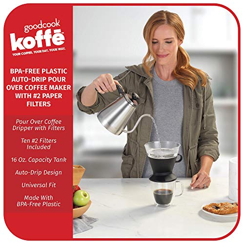 Goodcook Koffe BPA-Free Plastic Auto-Drip Pour Over Coffee Maker with #2 Paper Filters,Black