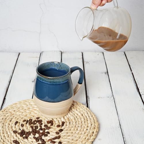Bosmarlin Extra Large Ceramic Coffee Mug, 25 Oz, Dishwasher and Microwave Safe, Big Oversized Tea Cup, Reactive Glaze (Deep Blue)