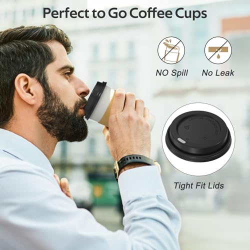 Dealusy 100 Pack 16 oz Disposable Coffee Cups with Lids and Sleeves, Sturdy Thick Paper & Leak-free Insulated to Go Coffee Cups with Lids, Paper Hot Coffee Cups with Sip Lids for Hot & Cold Beverage