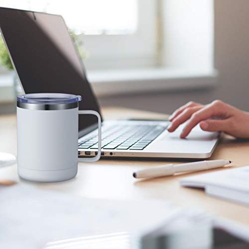 MEWAY 12oz Coffee Mug With Handle and Sliding Lid,Stainless Steel Travel Tumbler Cup with Handle,Double Wall Vacuum Insulated Camping Cup for Hot & Cold Drinks Tea (White, Set of 1