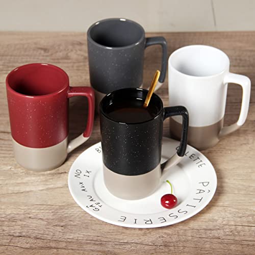 SHOWFULL 16 OZ Large Coffee Mug, Two Color Combination Big Ceramic Tea Cup with Square Handle with White Speckled for Men Women Restaurant Home Office Hot Drinks, Grey