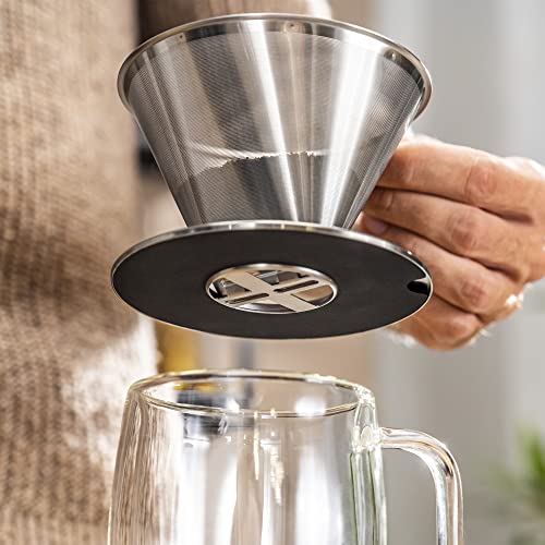 ZWILLING Pour Over Coffee Maker, 16 oz, 1-4 cups, 18/10 Stainless Steel Sustainable and Reusable Filter, Easy-To-Grip Handle with Anti-Slip Bottom Plate, Dishwasher safe