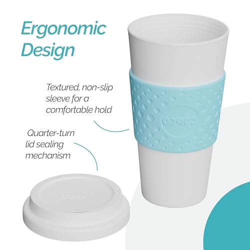 Copco Plastic Acadia Double Wall Insulated Travel Mug with Non-Slip Sleeve, 16 ounce, Azure Blue
