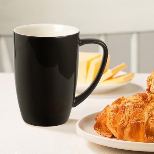 homEdge Porcelain Mug Set, 16 Ounces Cup for Tea, Latte, Mocha, Hot Chocolate, Set of 6, Black