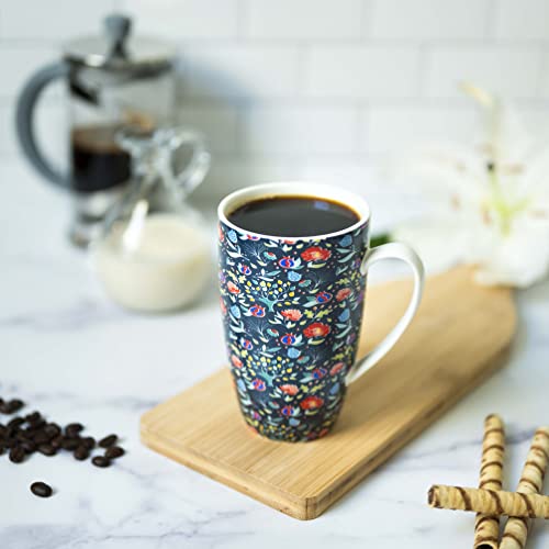 Greenline Goods Décor Boho Mug (16 oz) – Large Coffee Mug - Ceramic Mug With Lid and Infuser - Water, Milk, Tea, Chocolate Mug with Inspirational Quote (Floral)