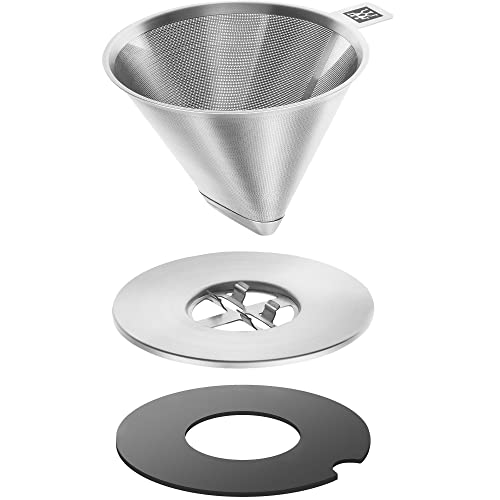 ZWILLING Pour Over Coffee Maker, 16 oz, 1-4 cups, 18/10 Stainless Steel Sustainable and Reusable Filter, Easy-To-Grip Handle with Anti-Slip Bottom Plate, Dishwasher safe