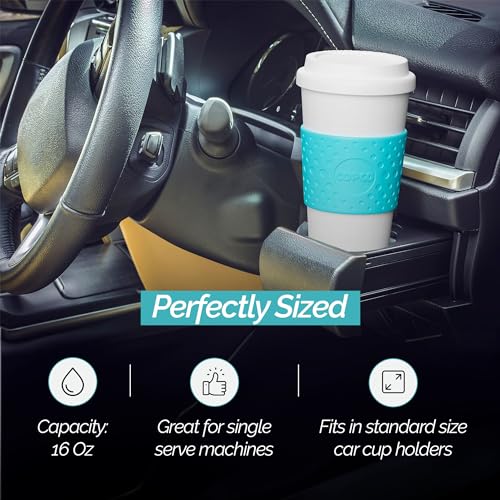 Copco Plastic Acadia Double Wall Insulated Travel Mug with Non-Slip Sleeve, 16 ounce, Azure Blue