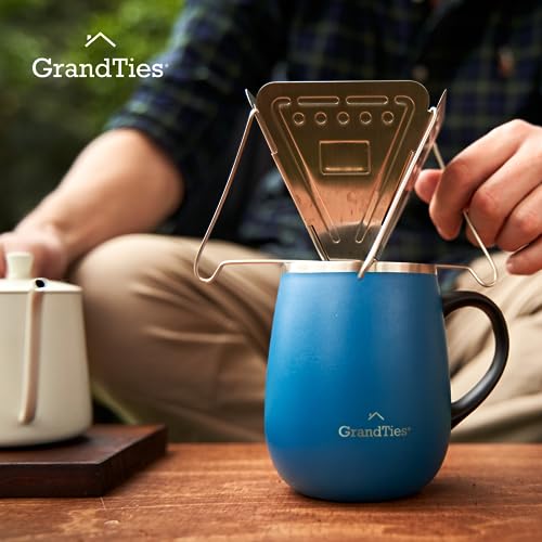 GRANDTIES Insulated Coffee Mug with Handle - Sliding Lid for Splash-Proof 16 oz Wine Glass Shape Thermos Tumbler with Double Walled Vacuum Stainless Steel to Keeps Beverages Hot or Cold - Cobalt Blue