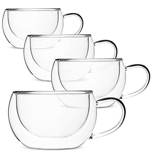 BTaT- Insulated Coffee Cups, Set of 4 (9 oz, 270 ml), Double Wall Glass Tea Cups, Glass Cups, Glass Mug, Glass Coffee Cups, Latte Cups, Latte Mug, Clear Mugs, Glass Cappuccino Cups