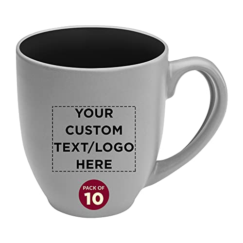 Custom Pop Out Bistro Two Tone Coffee Mugs 16 oz. Set of 10, Personalized Bulk Pack - Perfect for Coffee, Hot Cocoa and other Beverages - Black