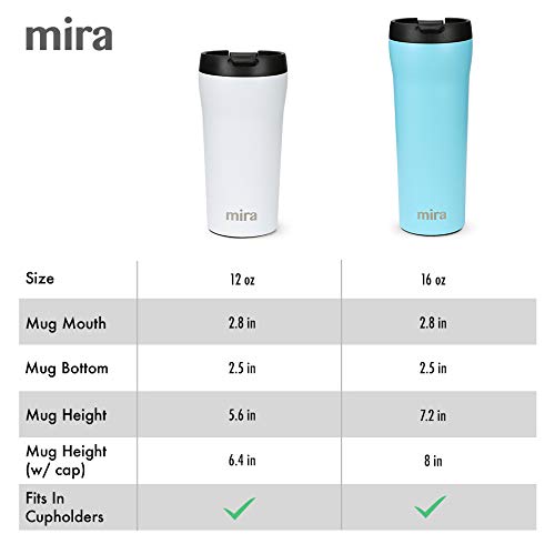 MIRA 16 oz Stainless Steel Insulated Travel Mug with lid - Spill Proof Vacuum Insulated Car Tumbler Cup for Coffee & Tea - Thermos Keeps Drinks Steaming Hot or Ice Cold - Gray Satin