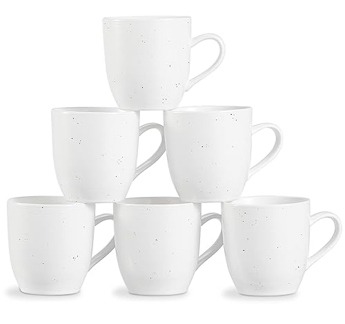 ONEMORE Coffee Mugs Set of 6, 16 oz Ceramic Mug with Handle for Tea Cocoa Milk Juice Latte Cappuccino, Large Speckled Coffee Cups for Men Women Home or Office Use Dishwasher & Microwave Safe, White