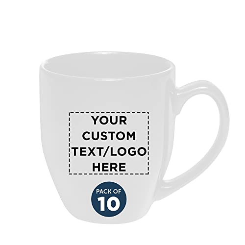 Custom Large Coffee Cups 16 oz. Set of 10, Personalized Bulk Pack - Perfect for Tea, Espresso, Cappuccino, Hot Cocoa - White