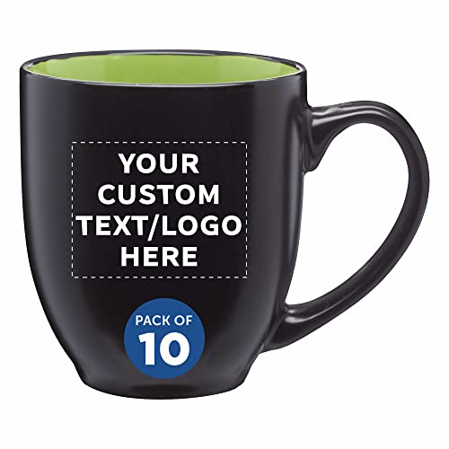 Custom Bistro Coffee Mugs 16 oz. Set of 10, Personalized Bulk Pack - Great for Tea, Cocoa, Diner, Travel mugs - Lime Green