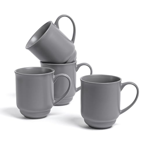 over&back Rim Stoneware Coffee Mugs - 4-Piece Mug Set - Enjoy the Perfect Cup of Coffee, Tea, Latte, and More - Semi-Matte Charcoal - 16oz