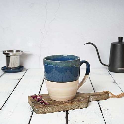 Bosmarlin Ceramic Tea Cup with Infuser and Lid, 16 Oz, Dishwasher and Microwave Safe, 5 Colors to Choose, Reactive Glaze, Steeping Tea Mug with Strainer (Deep Blue)