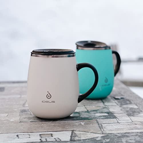Ideus 16 oz Insulated Coffee Mug with Handle and Lid, Double Wall Stainless Steel Vacuum Insulated Tumbler Cup, Travel Coffee Cup Thermal Cup for Home and Office, Mars Celadon