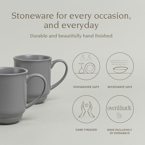 over&back Rim Stoneware Coffee Mugs - 4-Piece Mug Set - Enjoy the Perfect Cup of Coffee, Tea, Latte, and More - Semi-Matte Charcoal - 16oz