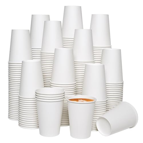 JOLLY CHEF 1000 Pack Disposable Paper Coffee Cups 12 oz, Paper Cups Hot Beverage Cups for Water, White Drinking Cups for Party, Office, Home, Travel and More