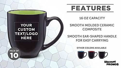 Custom Bistro Coffee Mugs 16 oz. Set of 10, Personalized Bulk Pack - Great for Tea, Cocoa, Diner, Travel mugs - Lime Green