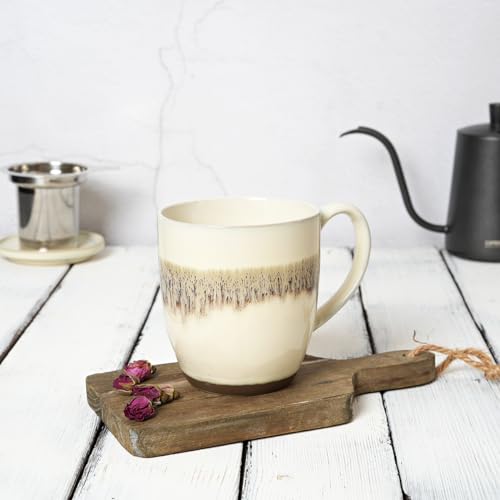 Bosmarlin Ceramic Tea Cup with Infuser and Lid, 16 Oz, Loose Leaf Tea Steeper Mug with Strainer, Microwave and Dishwasher Safe, Reactive Glaze (16 Oz, Beige)
