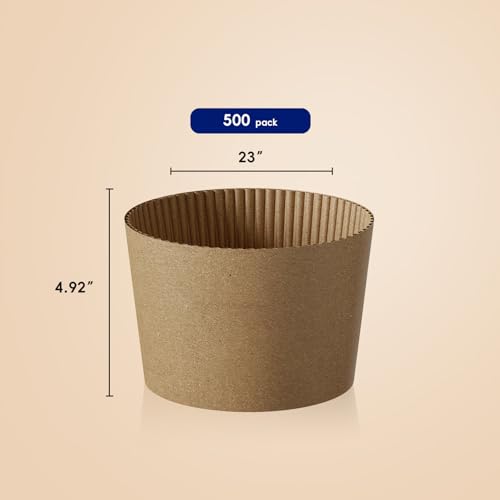 JOLLY CHEF 500 Pack Kraft Paper Coffee Cups Sleeves, Brown Cup Sleeves for 10, 12, 16, 20 oz Disposable Paper Cups