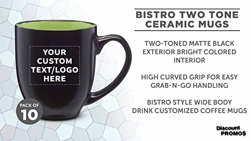 Custom Bistro Coffee Mugs 16 oz. Set of 10, Personalized Bulk Pack - Great for Tea, Cocoa, Diner, Travel mugs - Lime Green