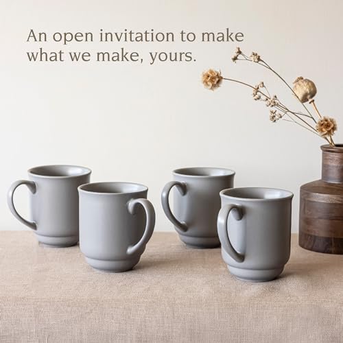 over&back Rim Stoneware Coffee Mugs - 4-Piece Mug Set - Enjoy the Perfect Cup of Coffee, Tea, Latte, and More - Semi-Matte Charcoal - 16oz