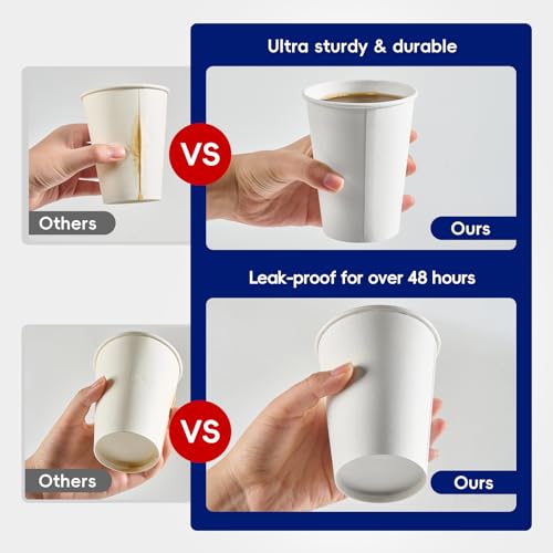 JOLLY CHEF 1000 Pack Disposable Paper Coffee Cups 12 oz, Paper Cups Hot Beverage Cups for Water, White Drinking Cups for Party, Office, Home, Travel and More