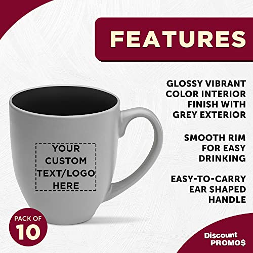 Custom Pop Out Bistro Two Tone Coffee Mugs 16 oz. Set of 10, Personalized Bulk Pack - Perfect for Coffee, Hot Cocoa and other Beverages - Black