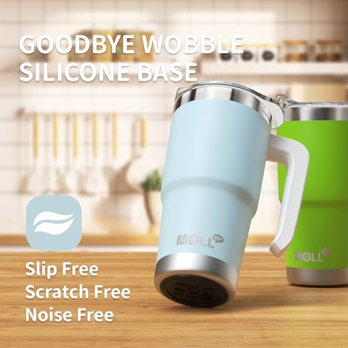 Mollcity Travel Coffee Mug with Handle 16 oz Stainless Steel Double Wall Vacuum Insulated Tumbler Cup with Lid and Straw (Baby Blue)