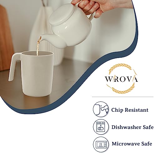 Wrova 16oz Wheat Straw Cups with handles set of 6-Plastic Cups Reusable-Unbreakable Kids Mugs-Dishwasher Safe & Microwave Safe-Ideal Plastic Mugs for Tea,Coffee,Camping,RV-Beige