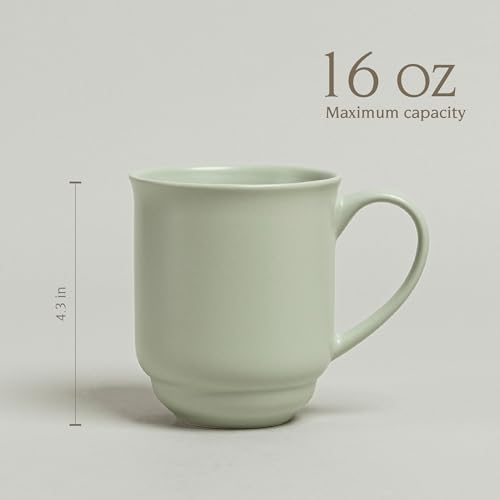 over&back Rim Stoneware Coffee Mugs - 4-Piece Mug Set - Enjoy the Perfect Cup of Coffee, Tea, Latte, and More - Semi-Matte Sage - 16oz