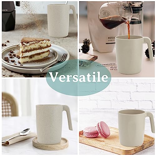 Wrova 16oz Wheat Straw Cups with handles set of 6-Plastic Cups Reusable-Unbreakable Kids Mugs-Dishwasher Safe & Microwave Safe-Ideal Plastic Mugs for Tea,Coffee,Camping,RV-Beige