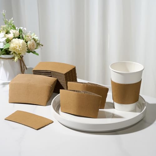 JOLLY CHEF 500 Pack Kraft Paper Coffee Cups Sleeves, Brown Cup Sleeves for 10, 12, 16, 20 oz Disposable Paper Cups