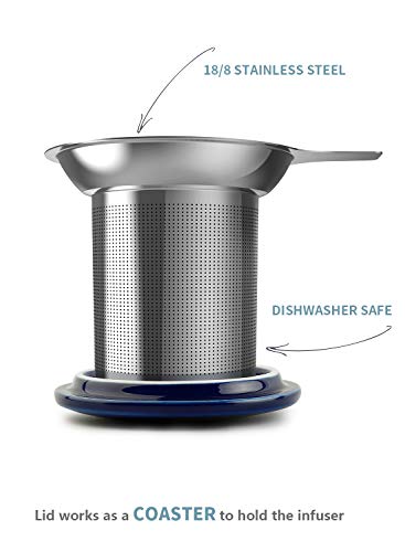 Sweese 20oz Porcelain Teacup with Infuser and Lid, Large Tea Mug for Loose Tea - Microwave and Dishwasher Safe, Insulated, Modern Design for Tea Lovers